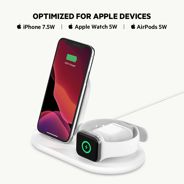 3-in-1 Wireless Charger for Apple Devices, White, hi-res