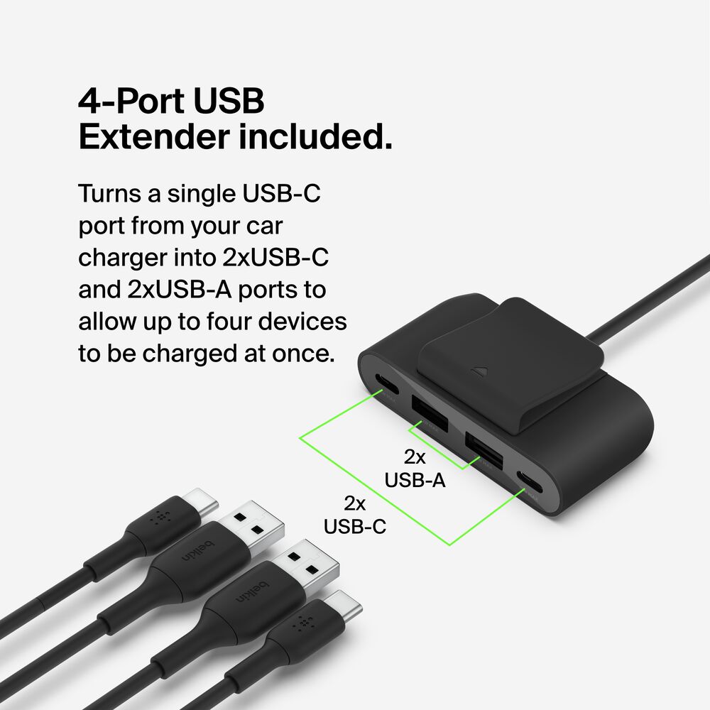30W USB-C Car Charger + 4-port USB power extender, , hi-res