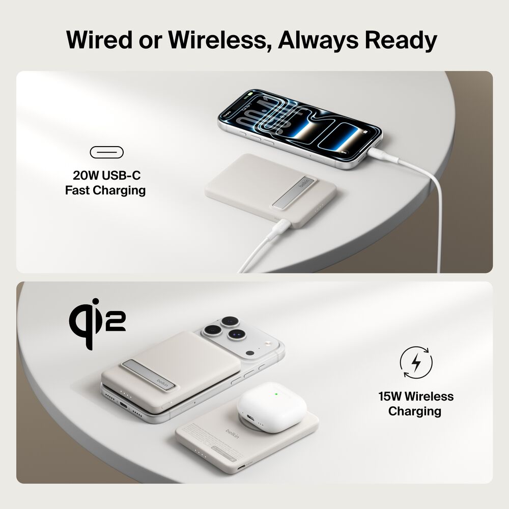 Slim Magnetic Power Bank 5K with Qi2, Sand, hi-res