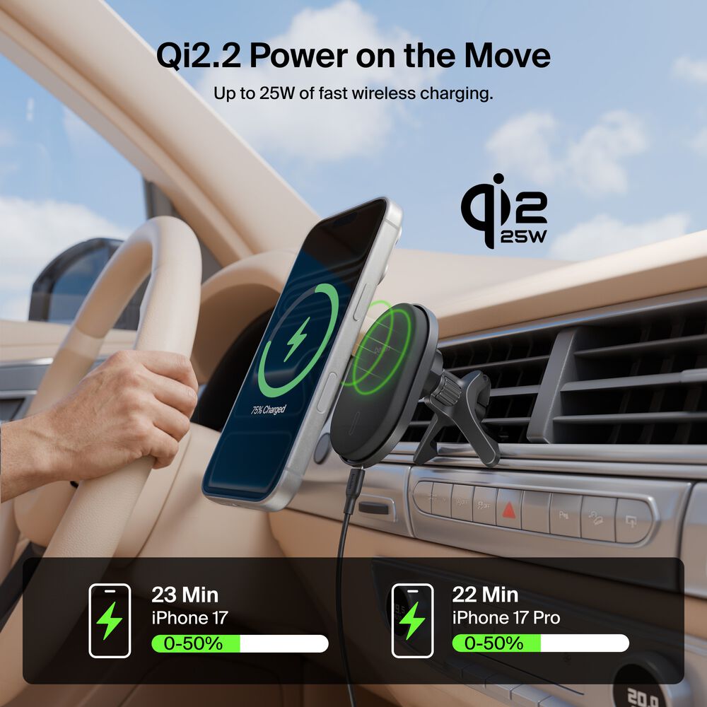 Magnetic Wireless Car Charger Vent Mount with Qi2.2 25W, , hi-res