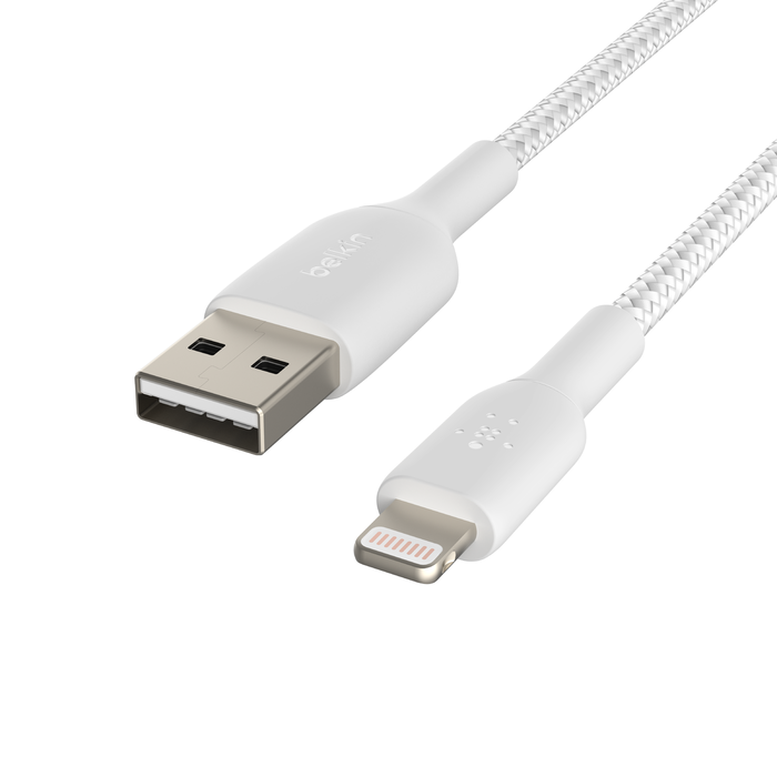 Câble Lightning vers USB-A tressé (1 m/3,3 pi, blanc), Blanc, hi-res