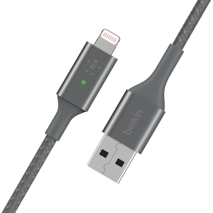 Lightning/USB-A-kabel met slimme led, Grijs, hi-res