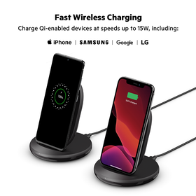 15W Wireless Charging Stand + QC 3.0 24W Wall Charger, Black, hi-res