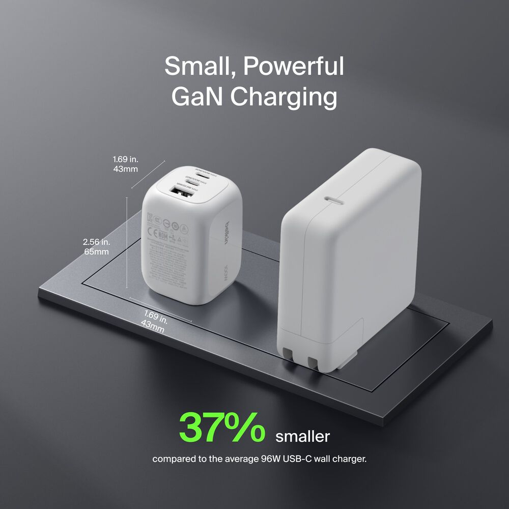 3-Port GaN Wall Charger 100W, White, hi-res