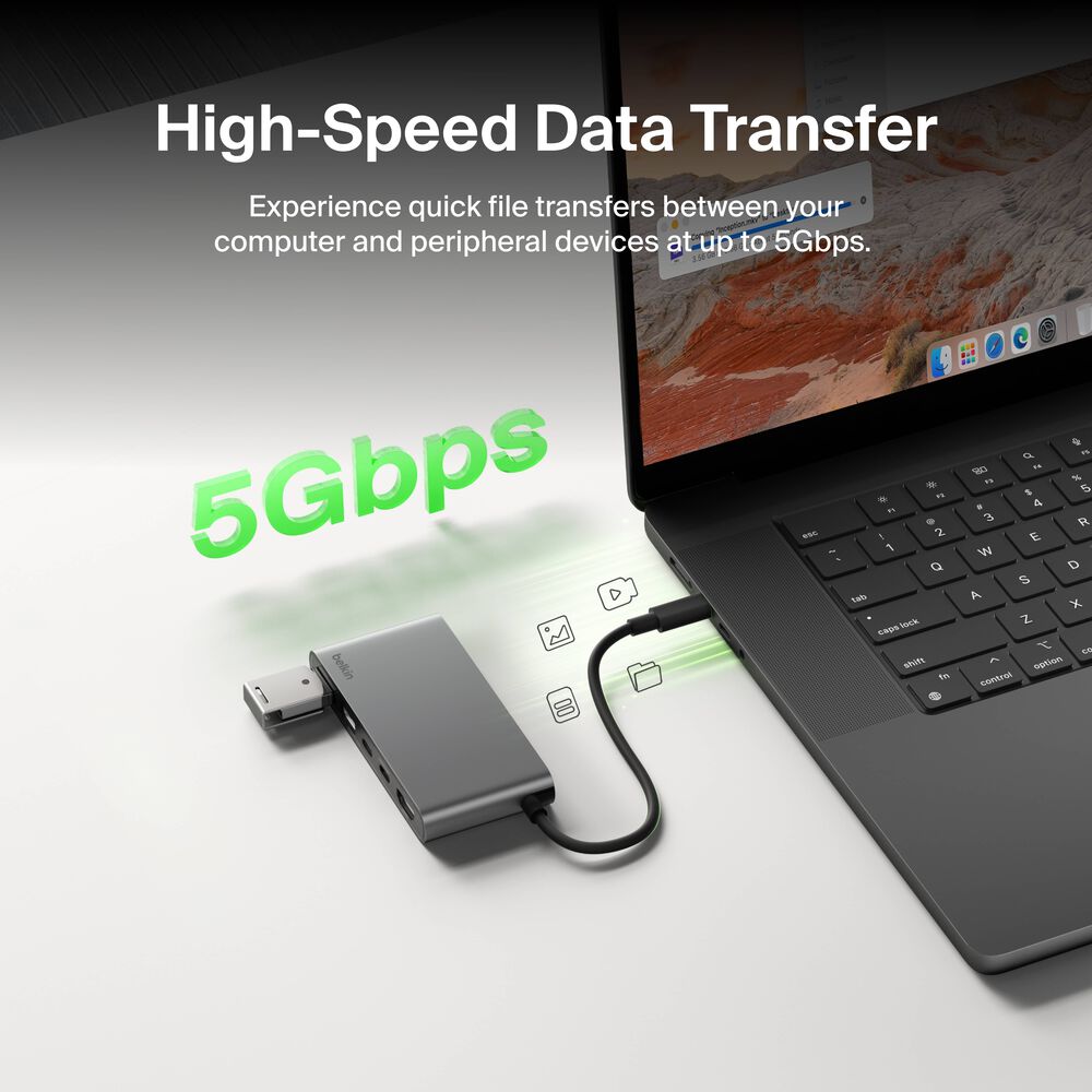 5-Port USB-C Hub with Dual USB-C Ports, Space Gray, hi-res