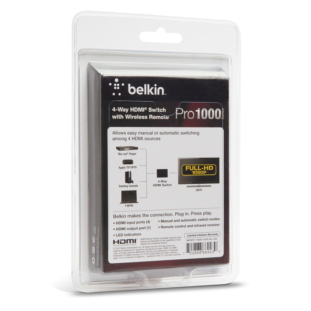 4-Way HDMI Switch with Wireless Remote, Black, hi-res