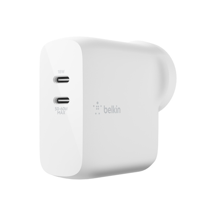 Dual USB-C PD GaN Wall Charger 68W, White, hi-res