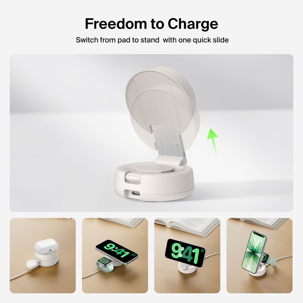 2-in-1 Convertible Magnetic Charger with Qi2 25W, Sand, hi-res