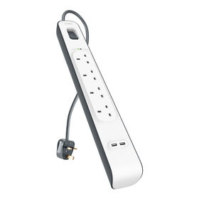 4 Outlets 2M Surge Protection Strip with 2 USB Ports, White/Gray, hi-res