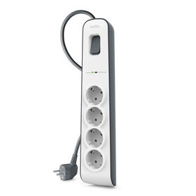 4fach Überspannungsschutz-Steckdosenleiste mit 2-m-Netzkabel, White/Gray, hi-res
