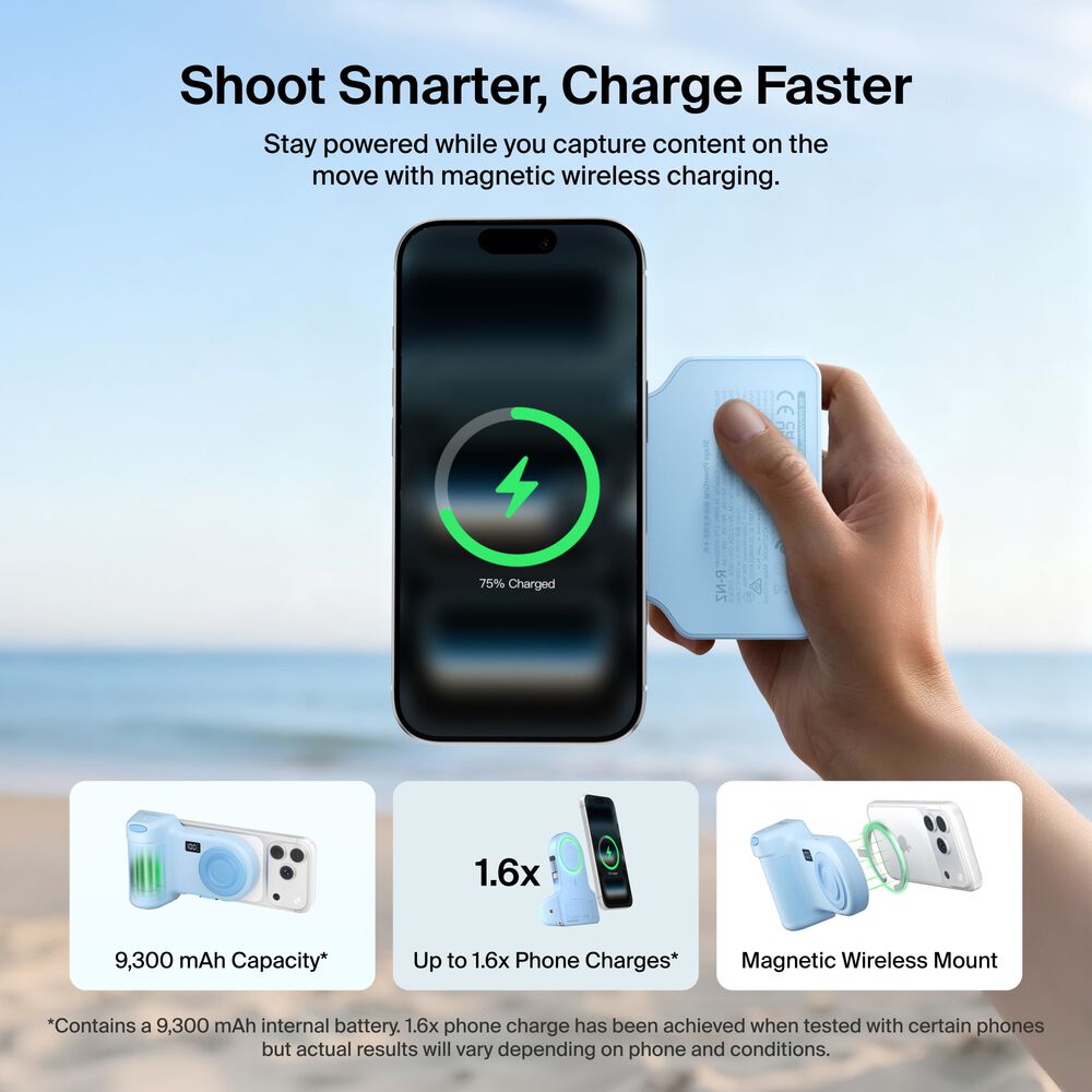 Magnetic Charging Camera Grip with Power Bank, Ice Blue, hi-res