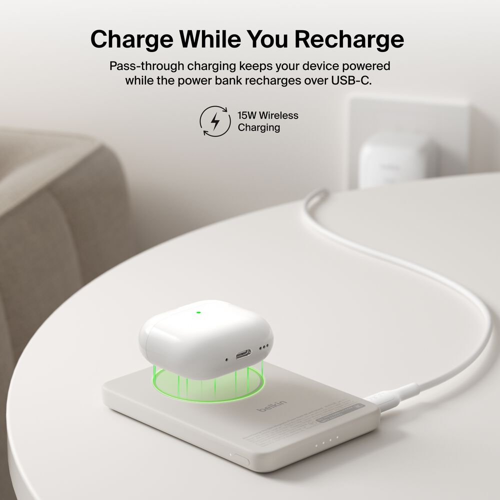 Slim Magnetic Power Bank 5K with Qi2, Sand, hi-res