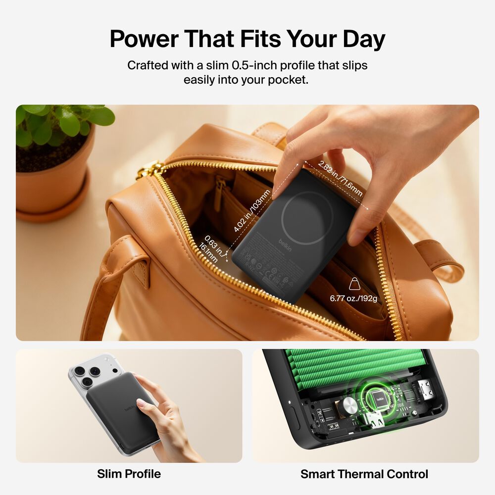 Slim Magnetic Power Bank 10K, Black, hi-res