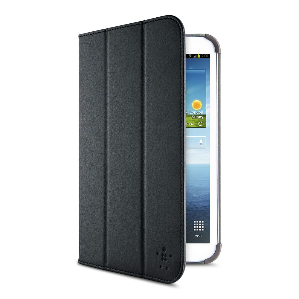 Smooth Tri-Fold Cover with Stand for Samsung Galaxy Tab 3 8.0, Blacktop, hi-res
