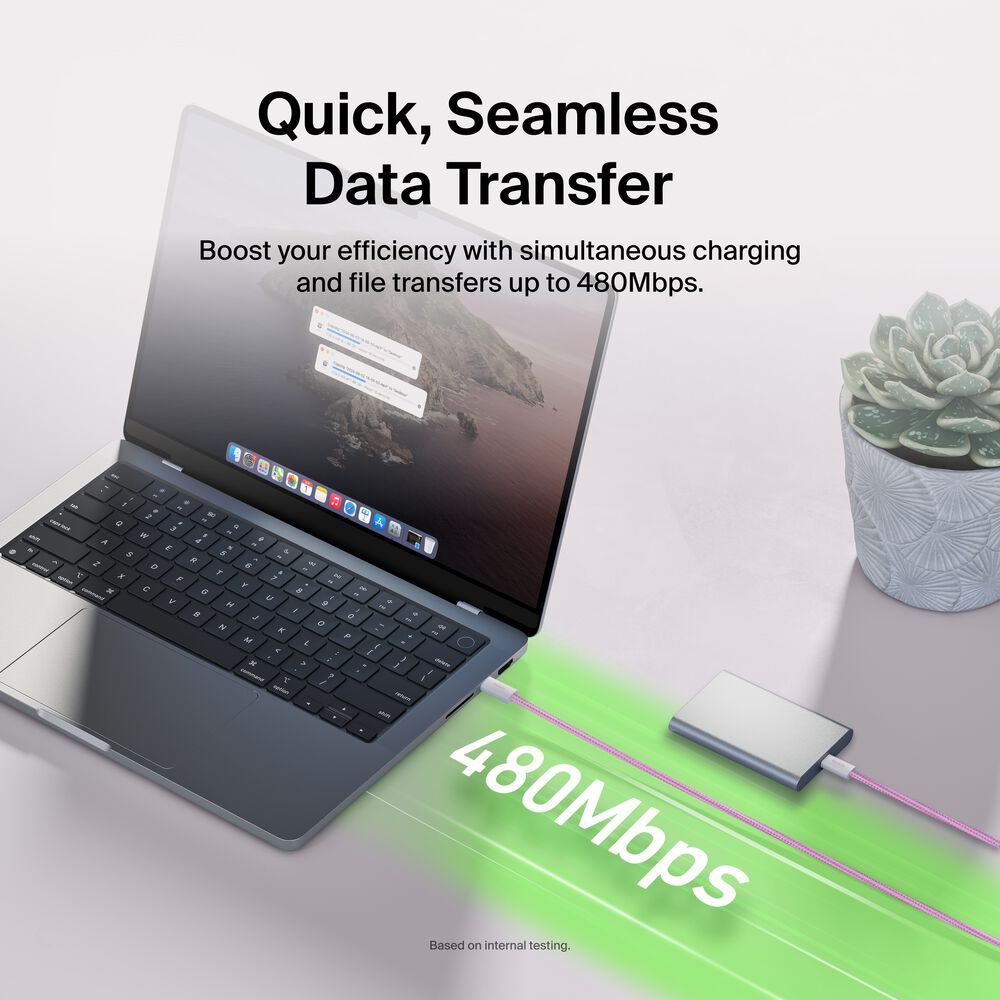 60 瓦 USB-C 转 USB-C 线缆, 粉色的, hi-res