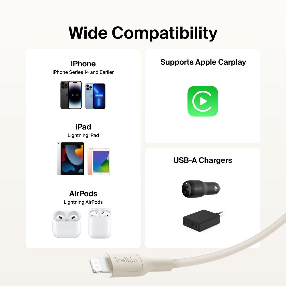 USB-A Cable with Lightning Connector, 3.3ft/1m, Sand, Sand, hi-res