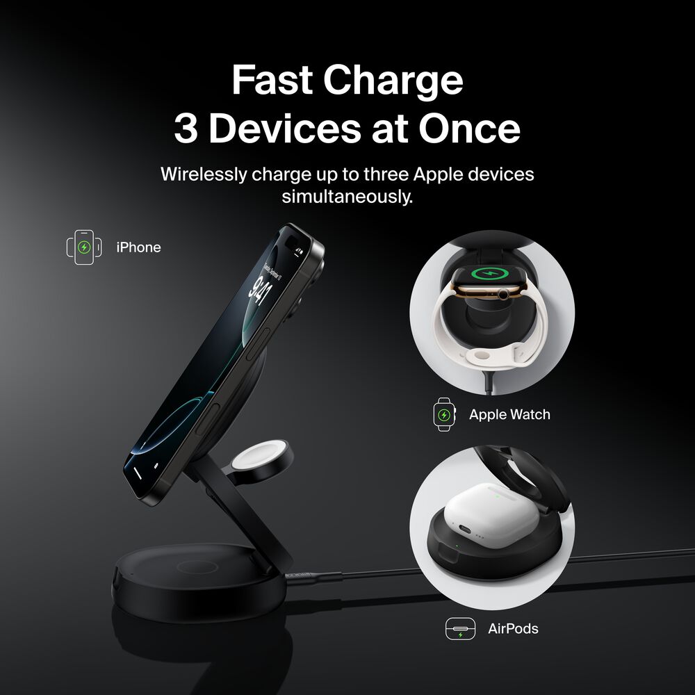 3-in-1 Convertible Magnetic Charging Stand with Qi2 15W, Black, hi-res