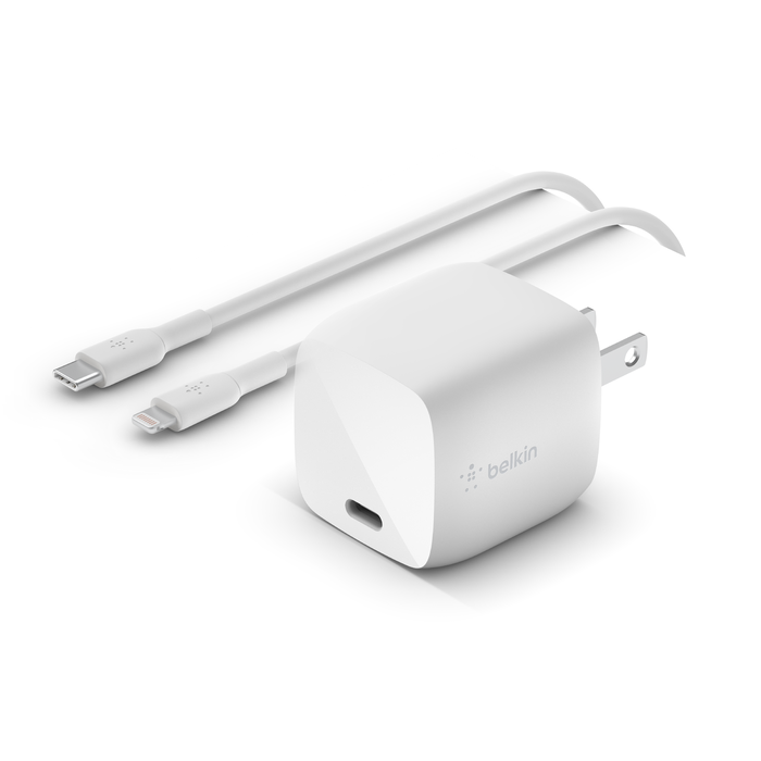 30W USB-C GaN Wall Charger + USB-C to Lightning Cable, White, hi-res