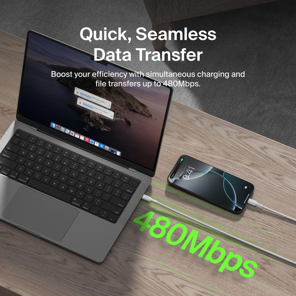 Braided USB-A to USB-C Cable 15W, 3.3ft/1m, White, White, hi-res