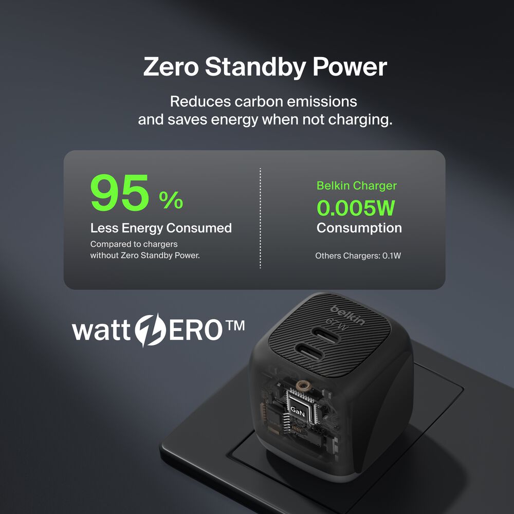 Dual USB-C GaN Wall Charger 67W, Black, hi-res