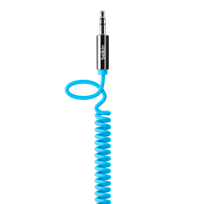 Coiled 3.5mm Aux Cable, Blue, hi-res