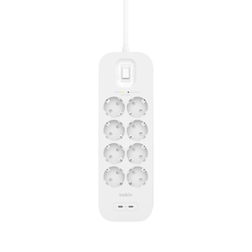 Regleta con protección contra sobretensiones de ocho enchufes y dos puertos USB-C, , hi-res