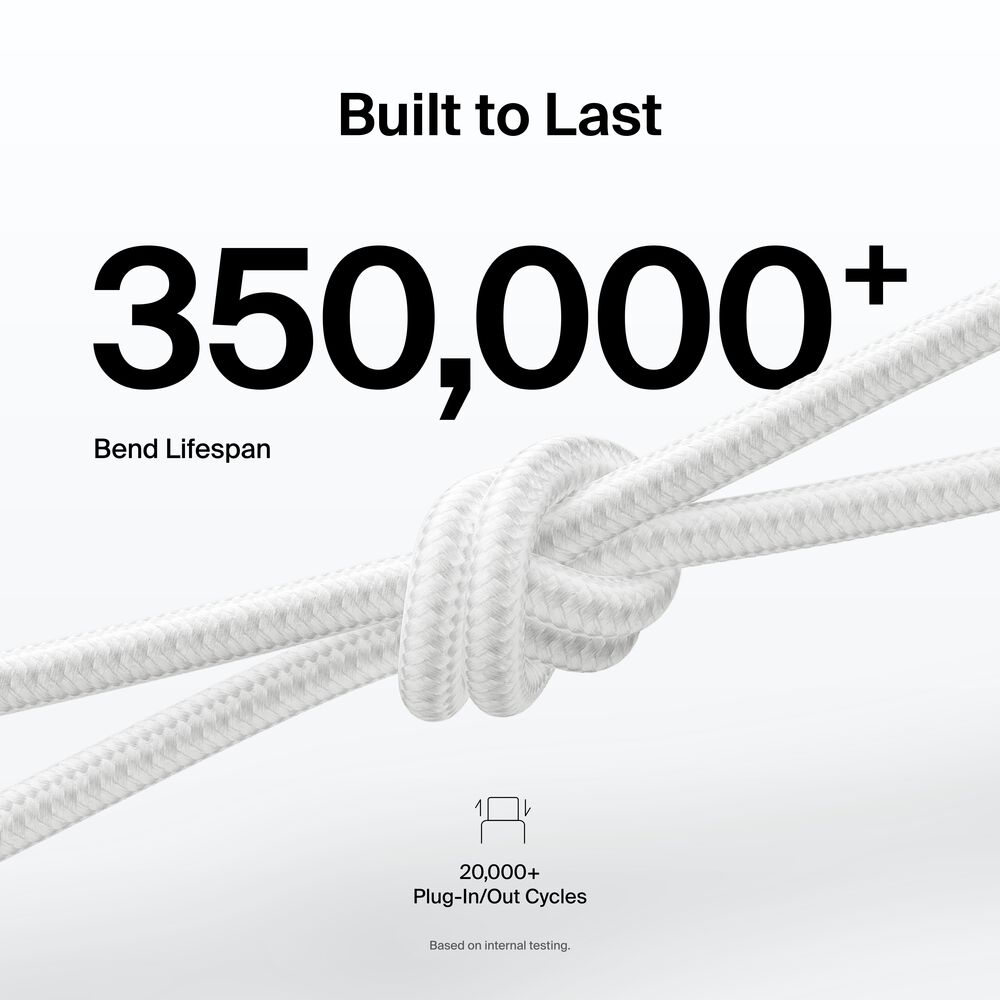 Braided USB-C to USB-C Cable 60W, 3.3ft/1m, White, White, hi-res