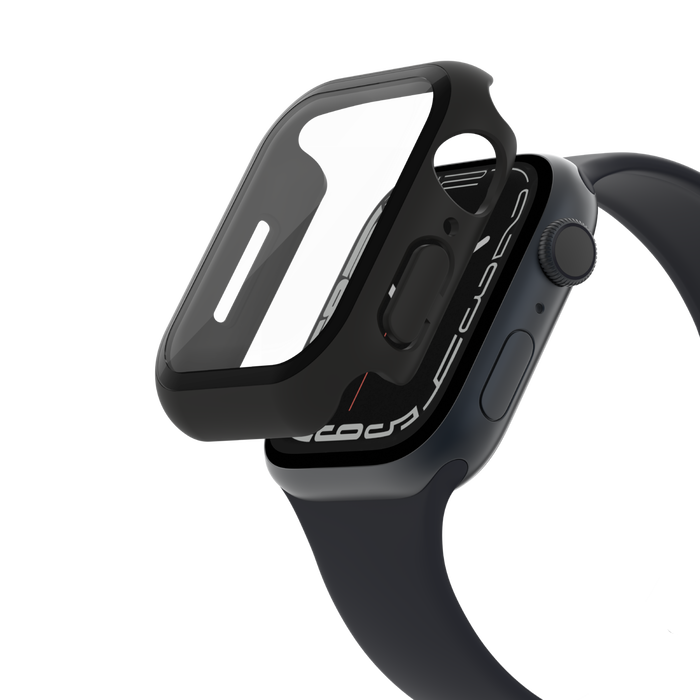 TemperedCurve 2 合 1 Apple Watch Series 8 / 7 屏幕保护膜配备保护壳, 黑色, hi-res