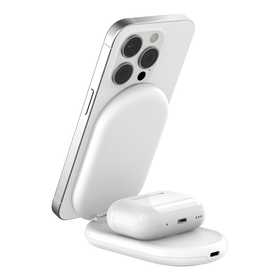 2-in-1 Magnetic Foldable Wireless Charger with Qi2 15W, White, hi-res