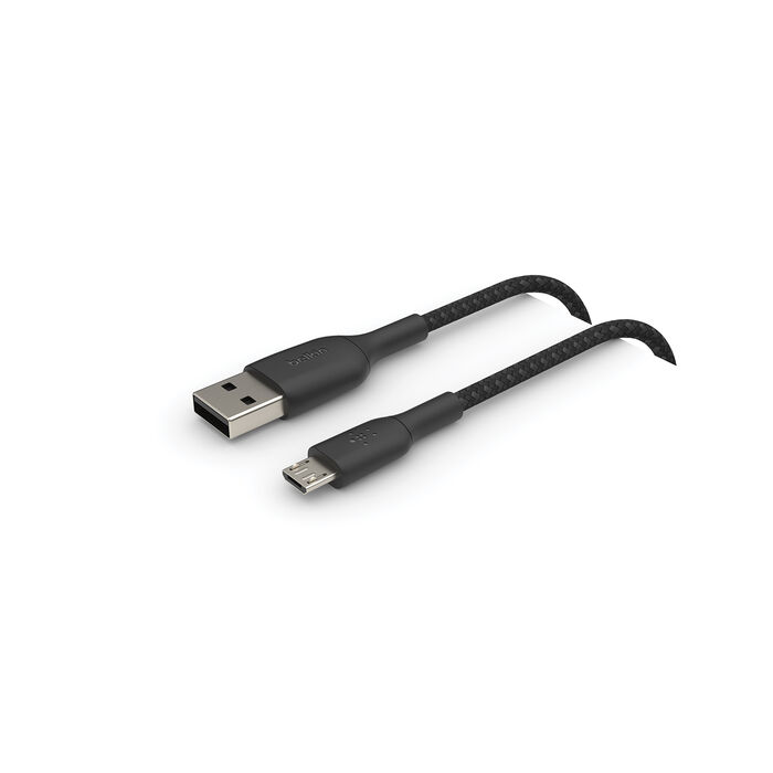 C&acirc;ble à gaine tressée USB-A vers micro-USB, Noir, hi-res