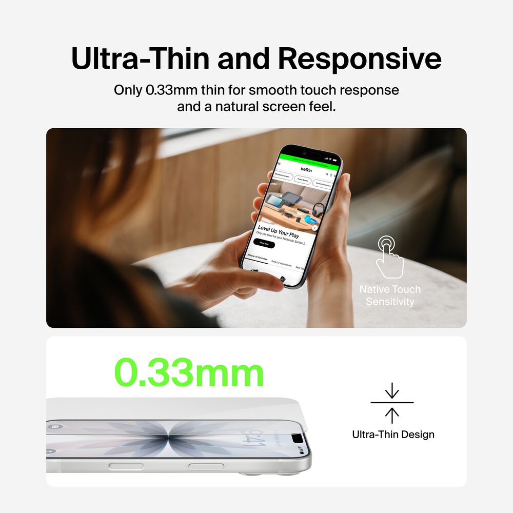 TemperedGlass Screen Protector for iPhone 17 / iPhone 16 Pro, Gen 2, Clear, hi-res