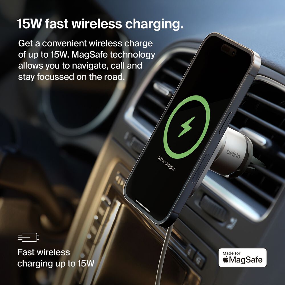 Wireless Car Charger with Official MagSafe Charging 15W, , hi-res