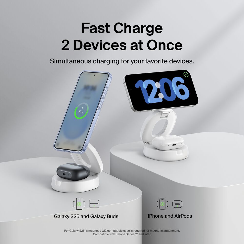 2-in-1 Convertible Magnetic Charging Stand with Qi2 15W, White, hi-res
