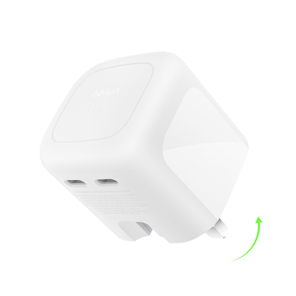 Dual USB-C GaN Wall Charger 67W, White, hi-res