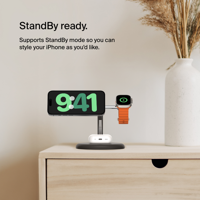 3-in-1 Magnetic Wireless Charging Stand with Qi2 15W, Black, hi-res