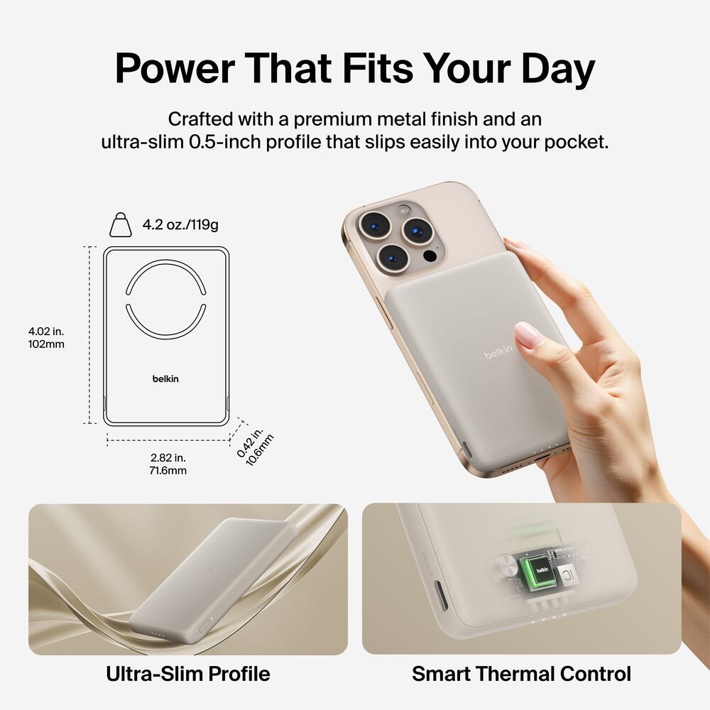 Slim Magnetic Power Bank 5K, Sand, hi-res
