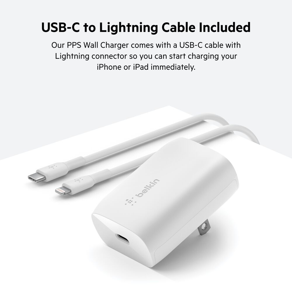 USB-C PD 3.0 PPS Wall Charger 30W + USB-C Cable with Lightning Connector, White, hi-res