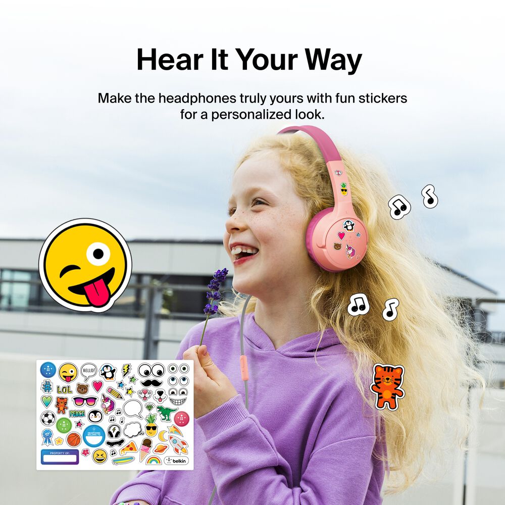 Wired On-Ear Headphones for Kids, Pink, hi-res