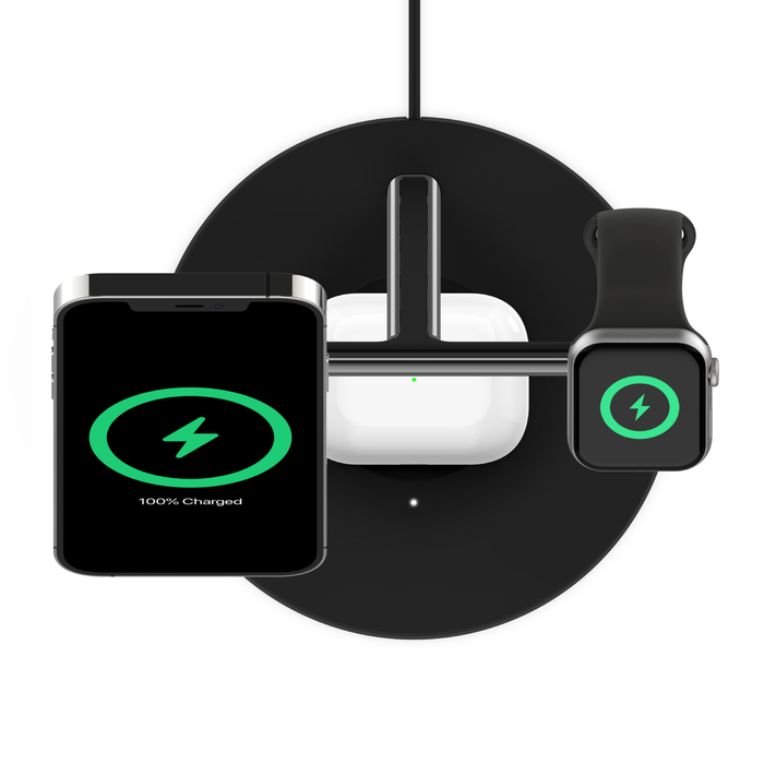 Chargeur sans fil 3-en-1 avec MagSafe 15 W, Noir, hi-res