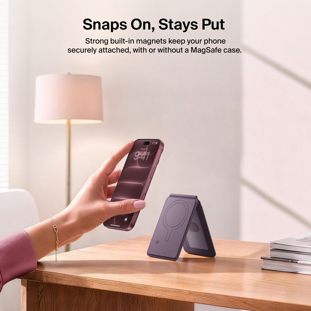 Wallet Stand with Bluetooth Tracker, Plum, hi-res