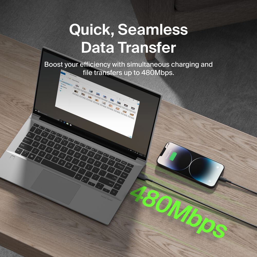 USB-A Cable with Lightning Connector, 6.6ft/2m, Black, 黑色, hi-res