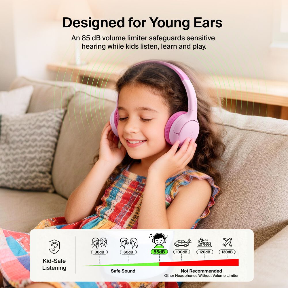 Wireless On-Ear Headphones for Kids , Pink, hi-res