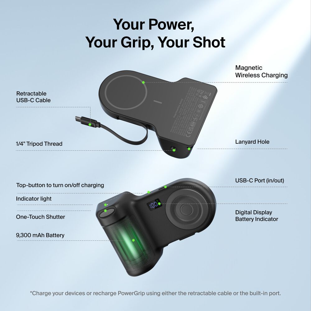 Magnetic Charging Camera Grip with Power Bank, Charcoal, hi-res