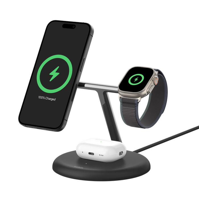 3-in-1 Magnetic Wireless Charging Stand with Qi2 15W | Belkin 