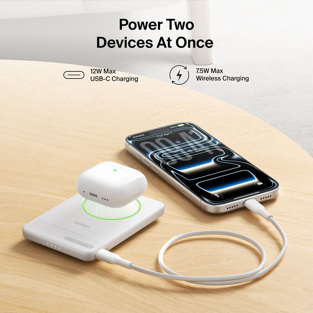 Slim Magnetic Power Bank 5K with Qi2, White, hi-res