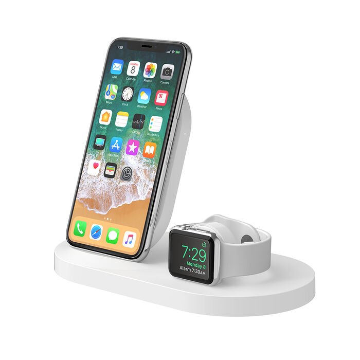 Station de rechargement sans fil pour iPhone + Apple Watch + port USB-A, Blanc, hi-res