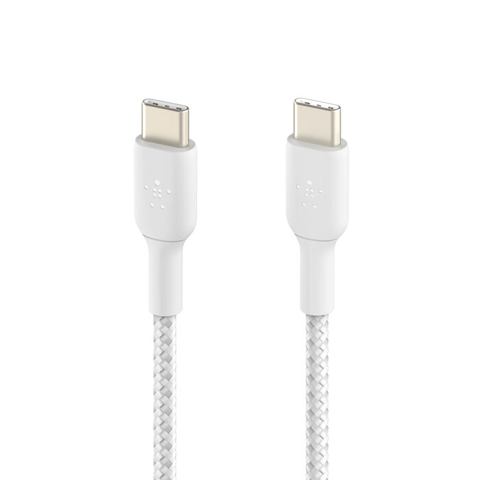 USB-C 至 USB-C 编织充电线缆 (1 米/3.3 呎), 白色的, hi-res