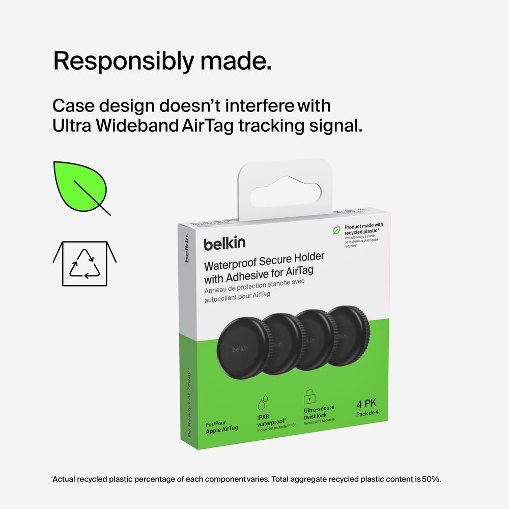 Waterproof Secure Holder with Adhesive for AirTag, Black, hi-res