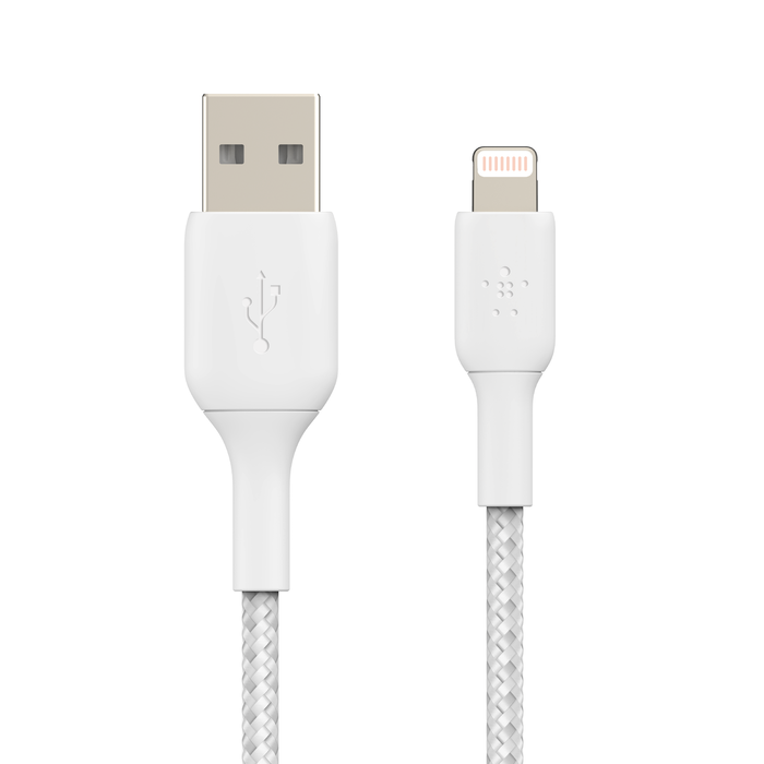 BOOST↑CHARGE™ Lightning 至 USB-A 編織線纜 (2米), White, hi-res