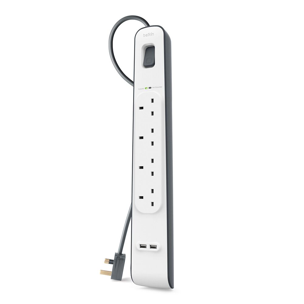 2.4 Amp USB Charging 4-outlet Surge Protection Strip, White/Gray, hi-res